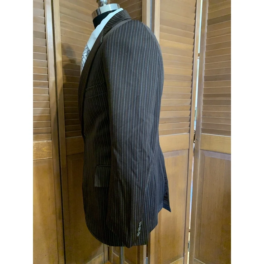 Vtg 70s John Blair Blazer Sports Coat Brown Pinstripes Sz 38 Mad Men Disco